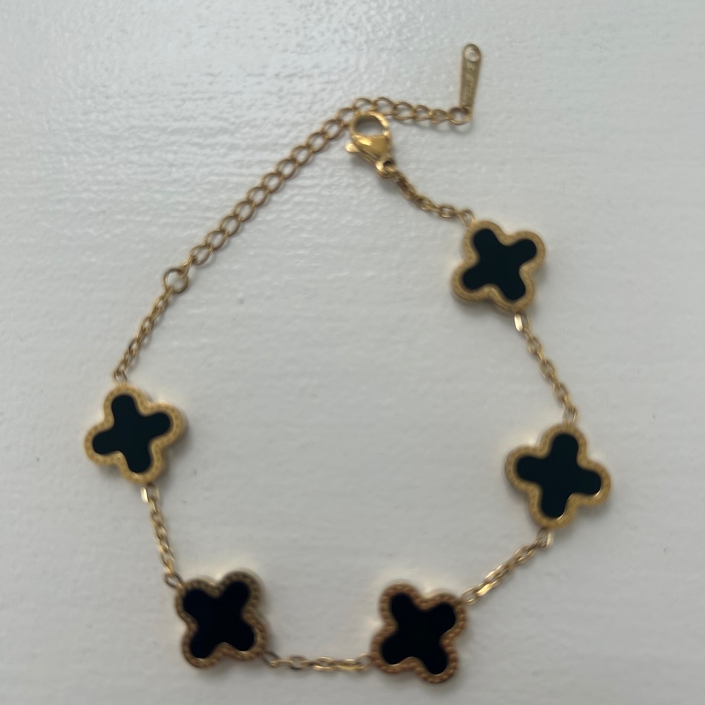 14 k gold plated and Black Clover Bracelet
